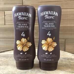 (2) Hawaiian Tropic Island Tanning Lotion SPF 4 - 8oz Each - Exp 9/26+